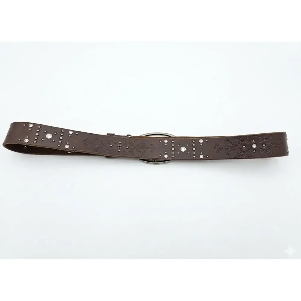 BKE Buckle Genuine Leather Women’s Belt Meadow Women’s Size M Studded Embossed